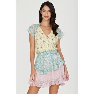 Yumi Kim Milly Dress XS | Floral Willlow Garden Patchwork Ruffle Mini Dress